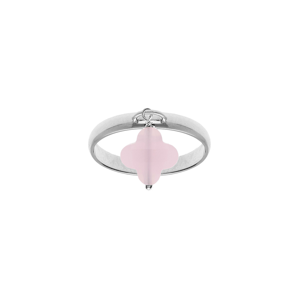 Bagueen  argent rhodi� avec tr�fle en verre facett� rose - Vue 1