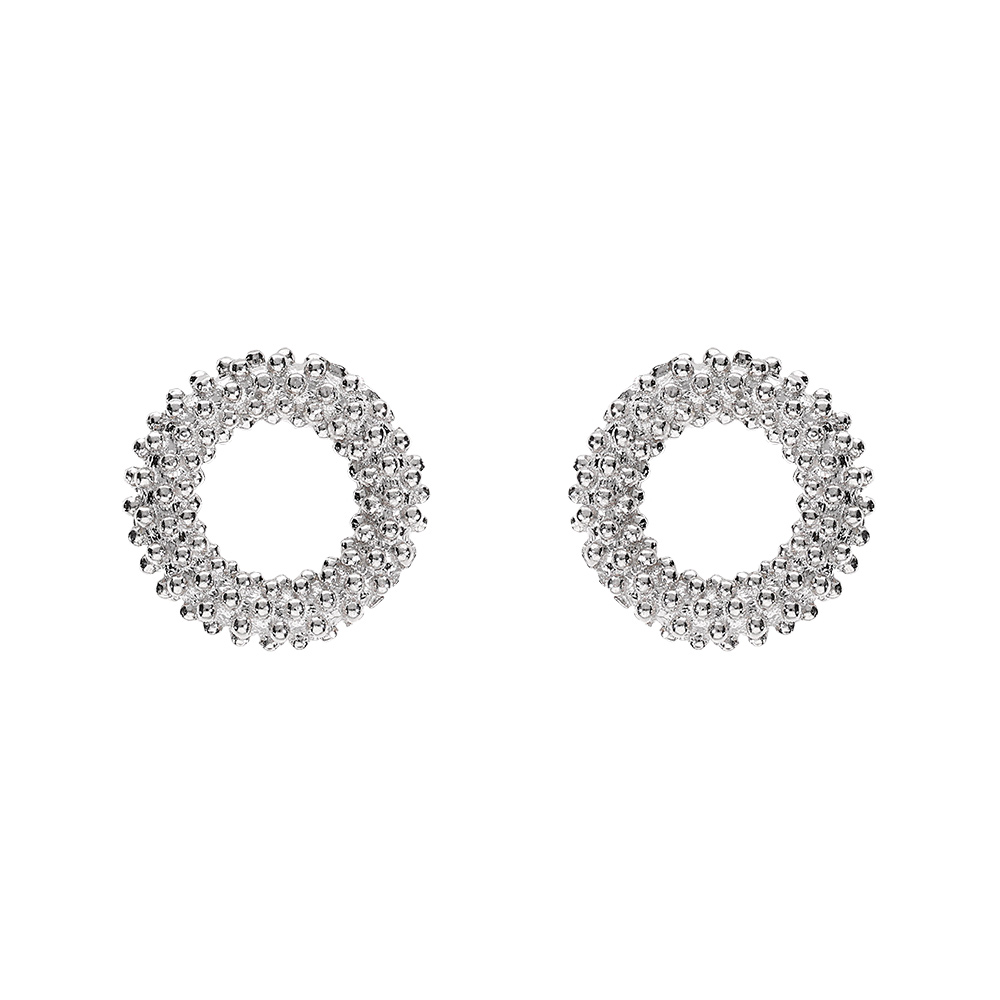 Boucles d\'oreille argent rhodi� claire rond �vid� perl� - Vue 1