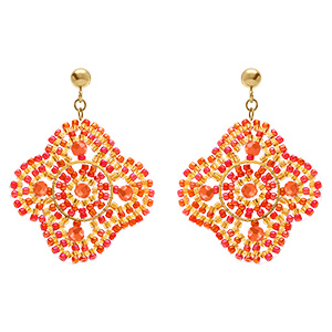 Boucles d'oreille boh�me en acier dor� forme fleur couleur corail