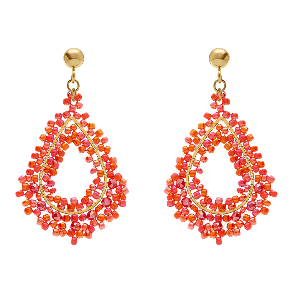 Boucles d\'oreille boh�me en  acier dor� forme goutte couleur corail - Vue 1