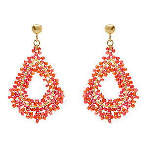Boucles d'oreille boh�me en  acier dor� forme goutte couleur corail