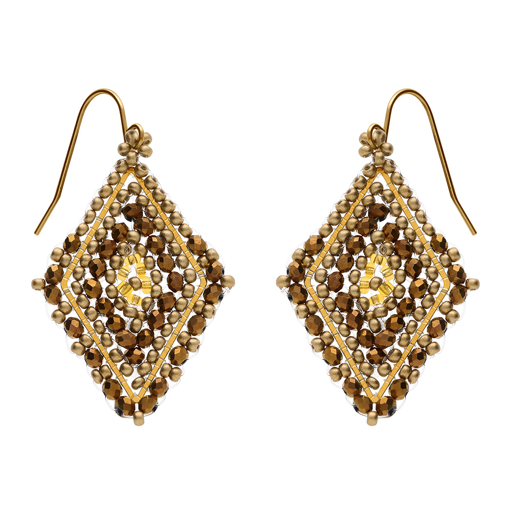 Boucles d\'oreille boh�me en acier dor� forme losange - Vue 1