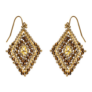 Boucles d'oreille boh�me en acier dor� forme losange