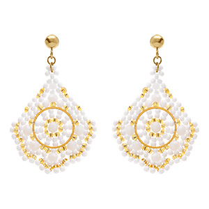 Boucles d'oreille boh�me en acier dor� forme losange blanc