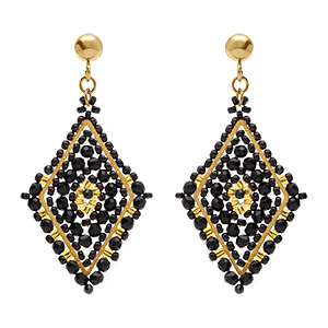 Boucles d'oreille boh�me en acier dor� forme losange noir