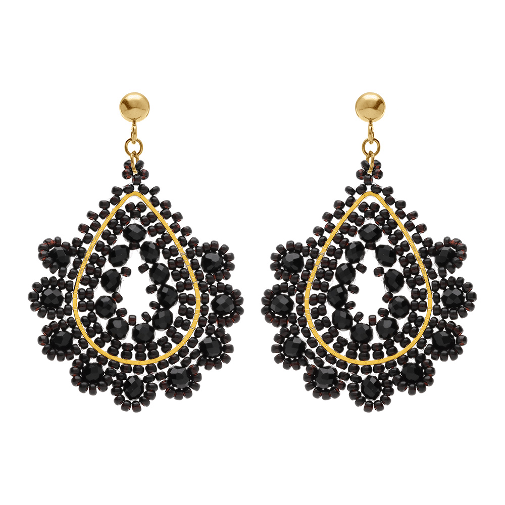 Boucles d\'oreille boh�me en acier dor� goutte couleur marine - Vue 1