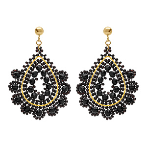 Boucles d'oreille boh�me en acier dor� goutte couleur marine