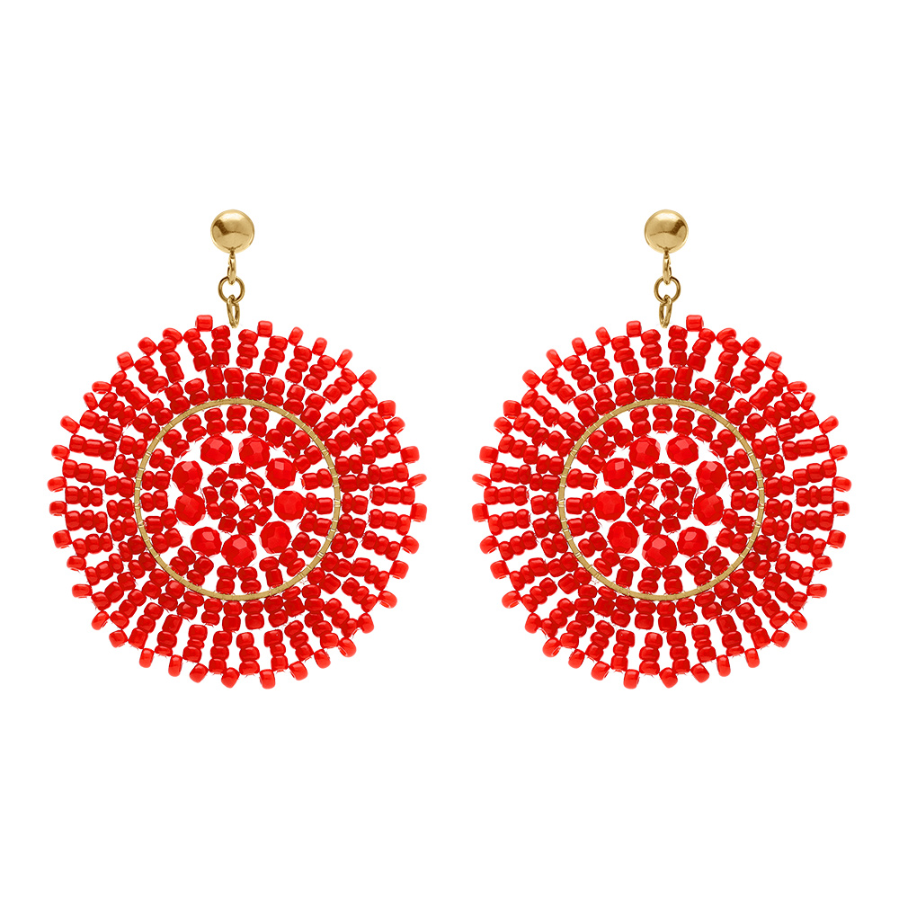 Boucles d\'oreille boh�me en acier dor� rond rouge - 45mm - Vue 1