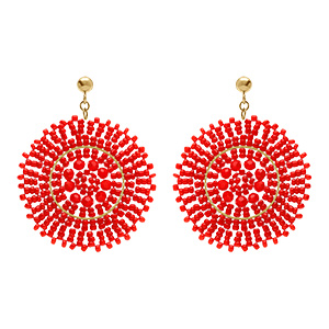 Boucles d'oreille boh�me en acier dor� rond rouge - 45mm