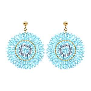 Boucles d'oreille boh�me en acier dor� rond turquoise - 45mm