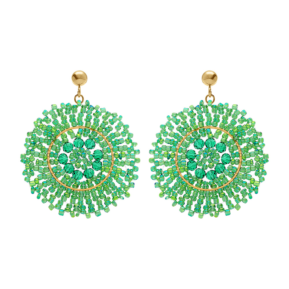 Boucles d\'oreille boh�me en acier dor� rond vert - 45mm - Vue 1