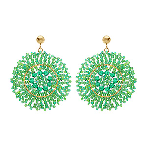 Boucles d'oreille boh�me en acier dor� rond vert - 45mm