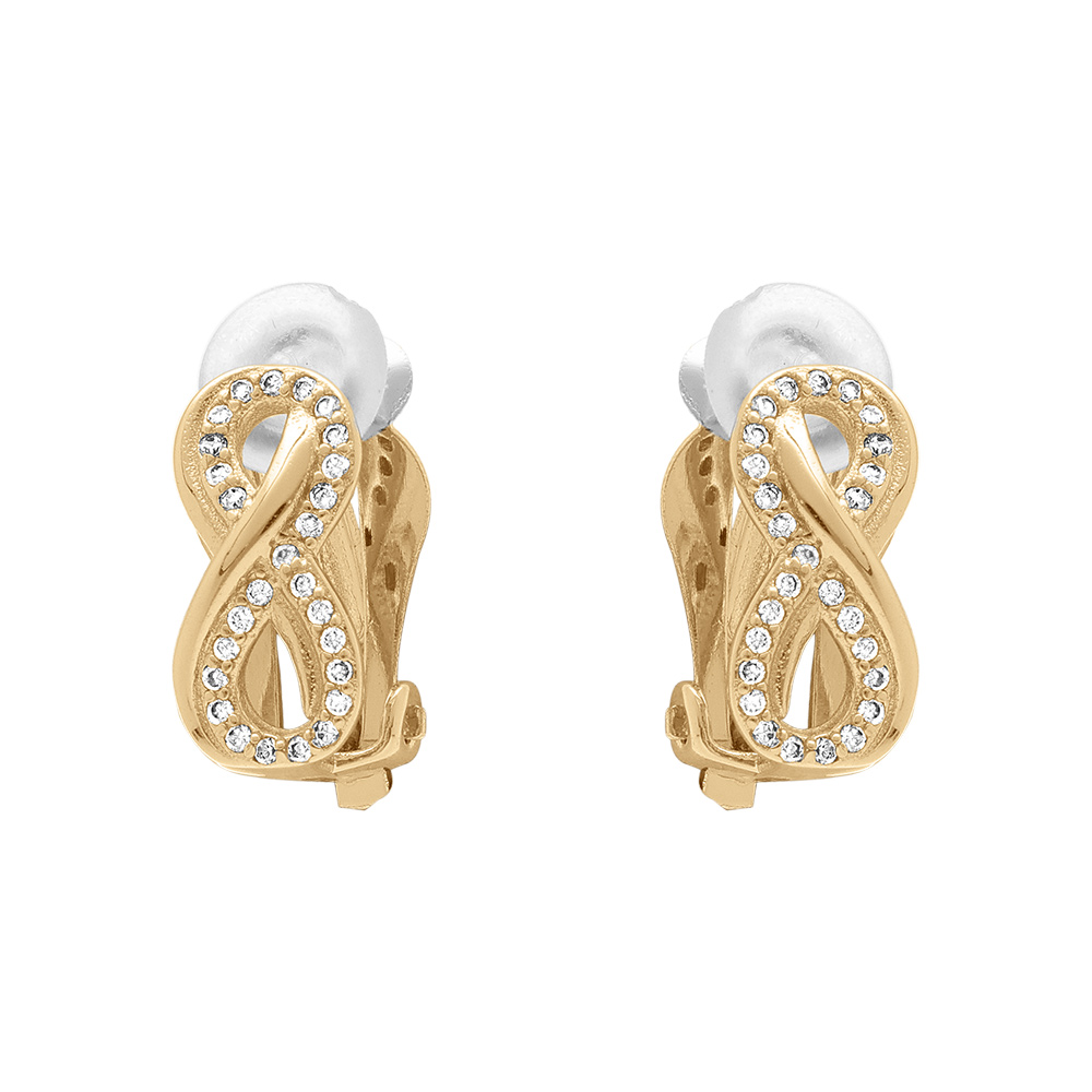 Boucles d\'oreille clip en laiton dor� infini avec oxydes blancs sertis - Vue 1