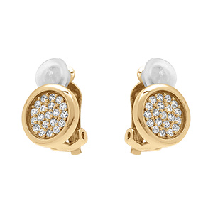 Boucles d'oreille clip en laiton dor� rond pav� d'oxydes blancs sertis
