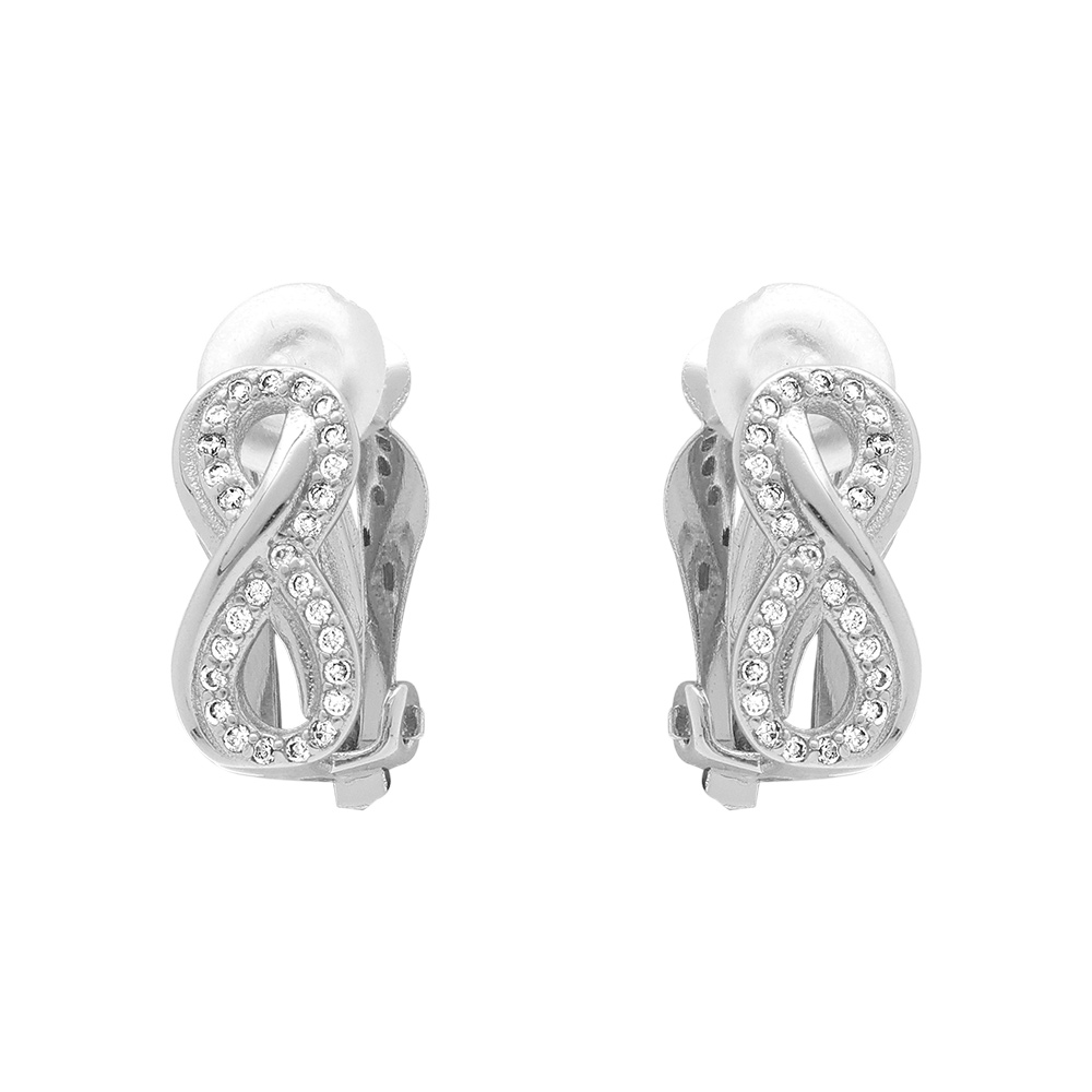 Boucles d\'oreille clip en laiton placage palladium infini avec oxydes blancs sertis - Vue 1