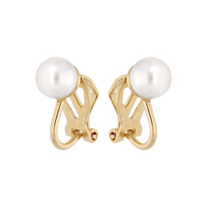 Boucles d\'oreille clip en plaqué or perle blanche 6mm - Vue 1