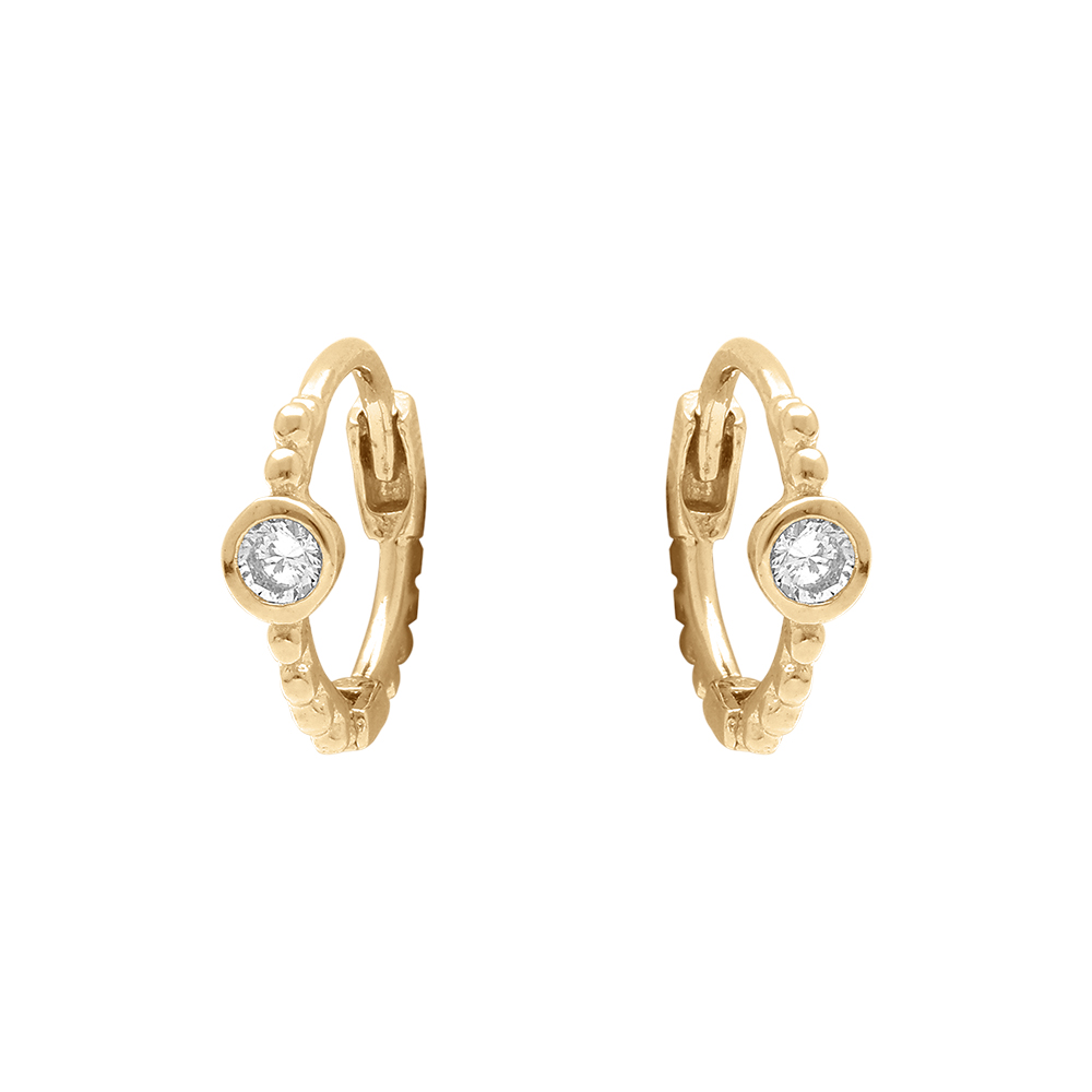 Boucles d\'oreille croles en argent dor avec un oxyde blanc serti - Vue 1