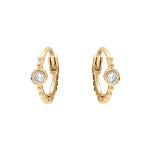 Boucles d'oreille croles en argent dor avec un oxyde blanc serti