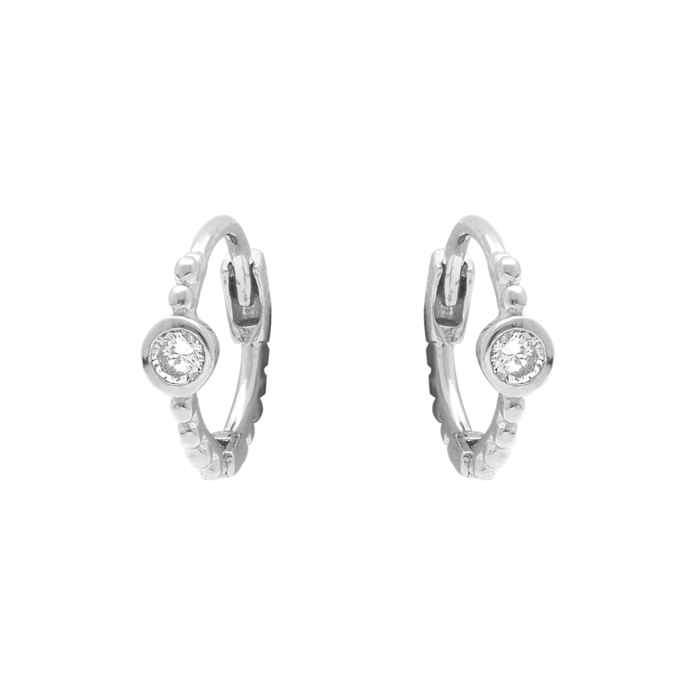 Boucles d\'oreille croles en argent rhodi avec oxyde blanc serti - Vue 1
