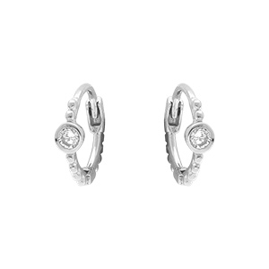 Boucles d'oreille croles en argent rhodi avec oxyde blanc serti