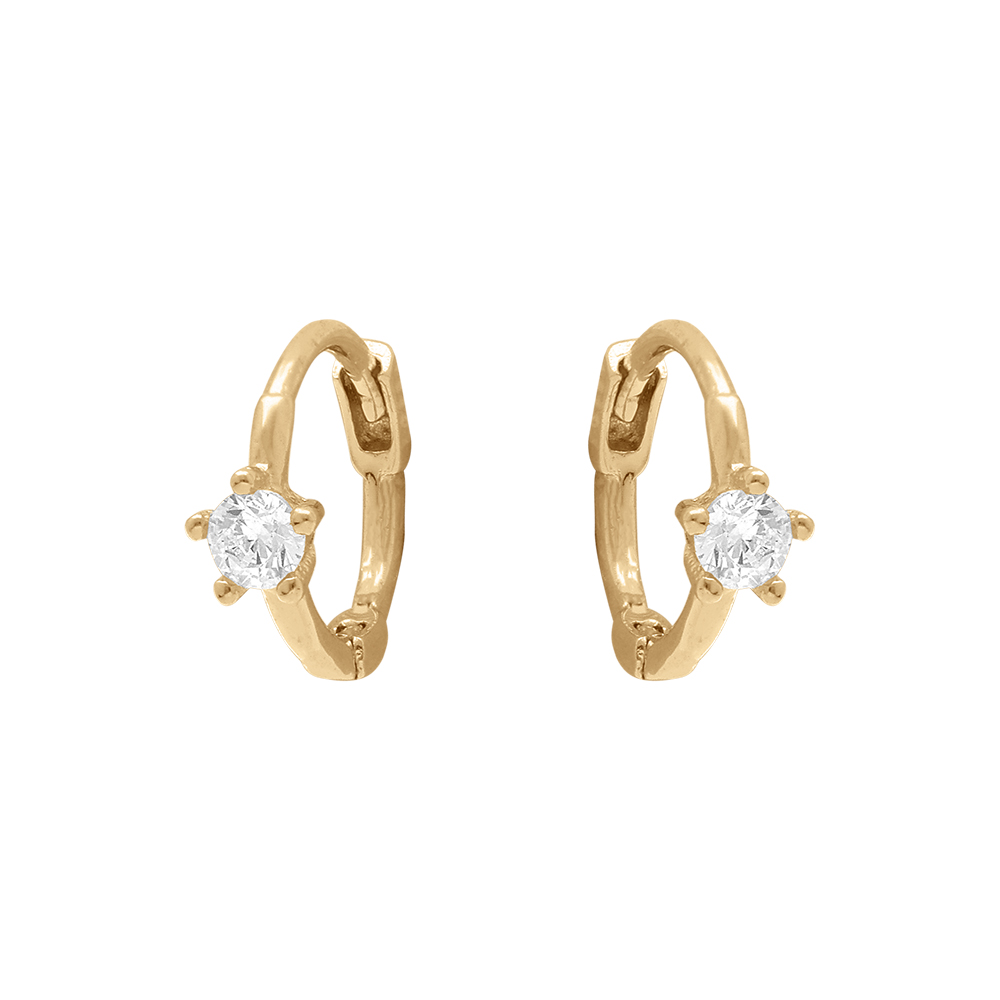 Boucles d\'oreille cr�oles tige en argent dor� avec fleur d\'oxydes blancs sertis - Vue 1