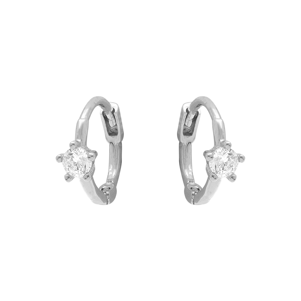 Boucles d\'oreille croles tige en argent rhodi avec fleur d\'oxyde blanc serti - Vue 1