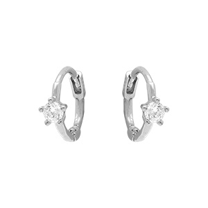 Boucles d'oreille croles tige en argent rhodi avec fleur d'oxyde blanc serti
