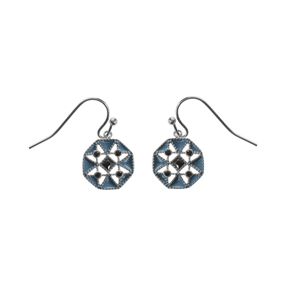 Boucles d\'oreille crochet en acier r�sine bleu et oxydes blancs - Vue 1