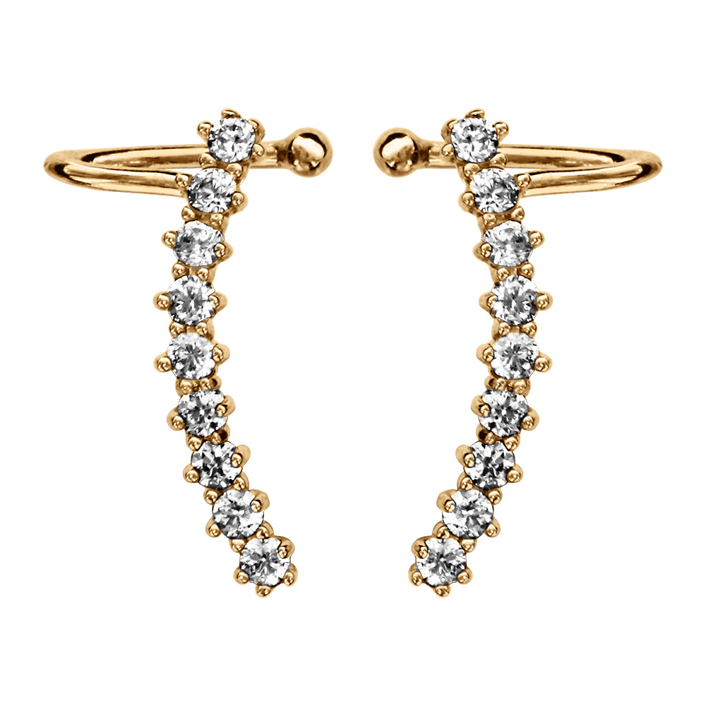 Boucles d\'oreille de lobe en  vermeil de forme tige arrondie par�e d\'oxydes blancs sertis - Vue 1