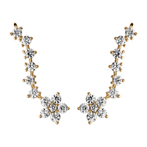 Boucles d\'oreille de lobe en vermeil motif fleur et tige d\'oxydes blancs sertis - Vue 1