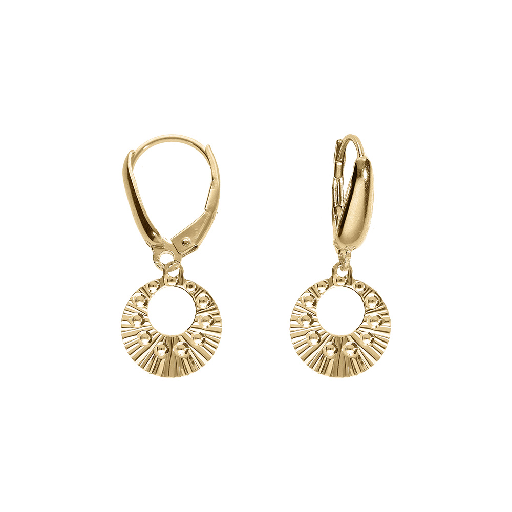Boucles d\'oreille dormeuse argent dor� jaune cercle martel� - Vue 1