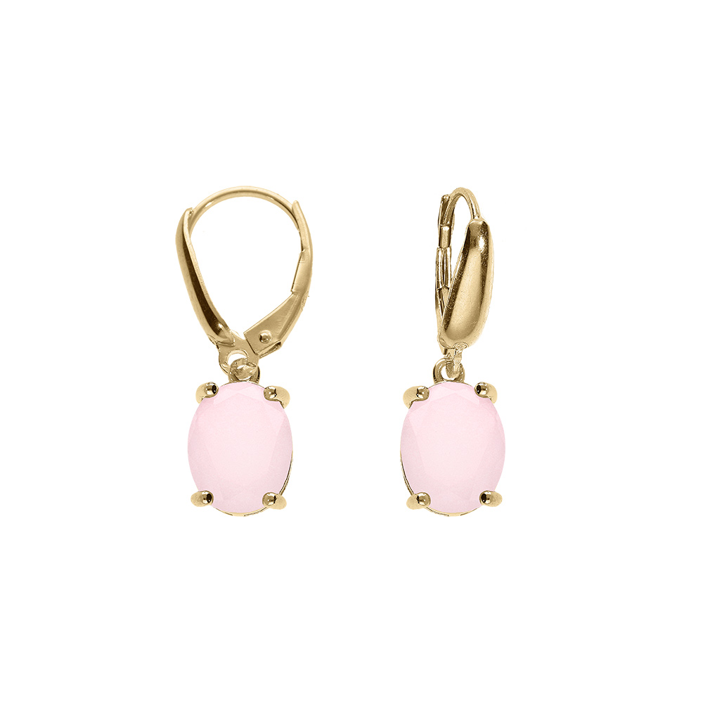 Boucles d\'oreille dormeuse argent dor� oxyde ovale 10 x 7.5mm rose opaque - Vue 1