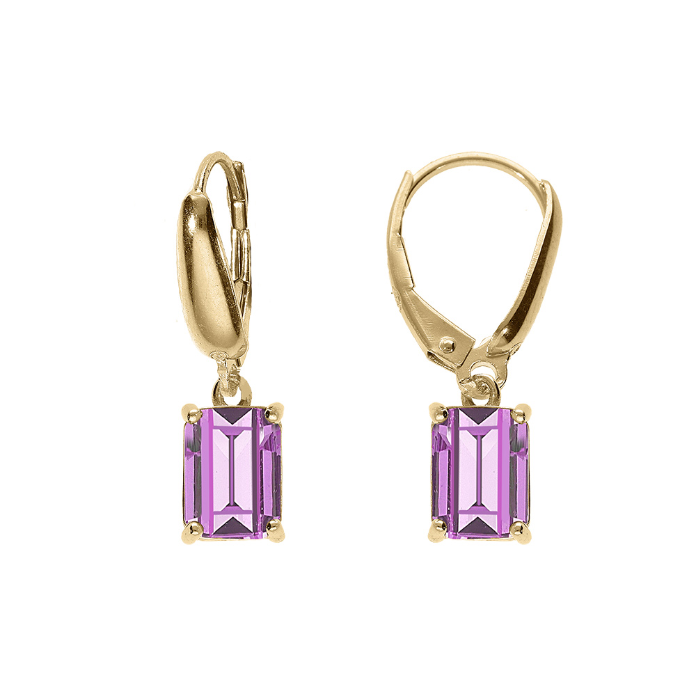 Boucles d\'oreille dormeuse argent dor� oxyde rectangulaire violet - Vue 1