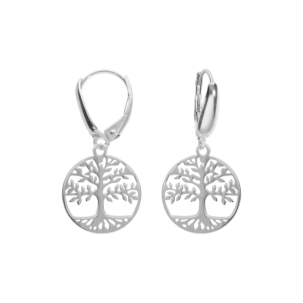 Boucles d\'oreille dormeuse argent rhodi� arbre de vie 15mm - Vue 1