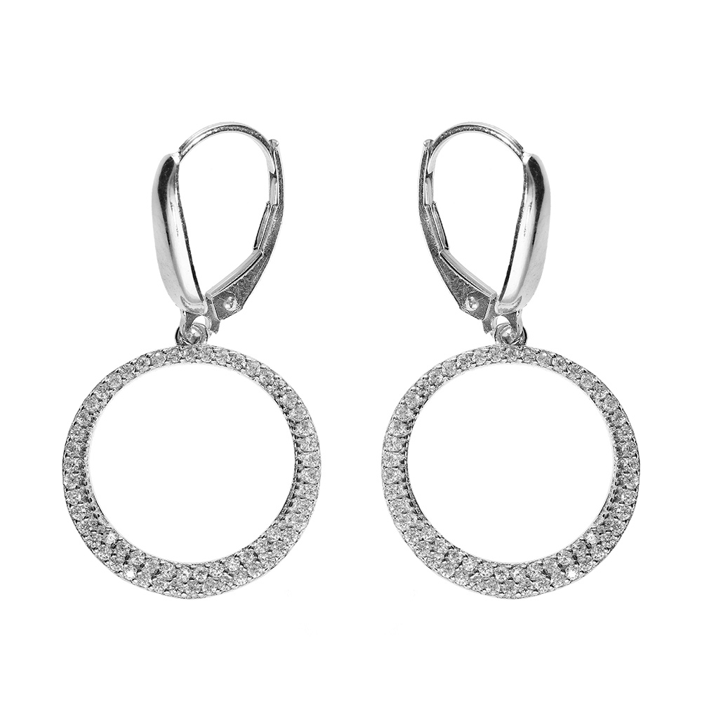 Boucles d\'oreille dormeuse argent rhodi� cercle �vid� oxydes blancs - Vue 1