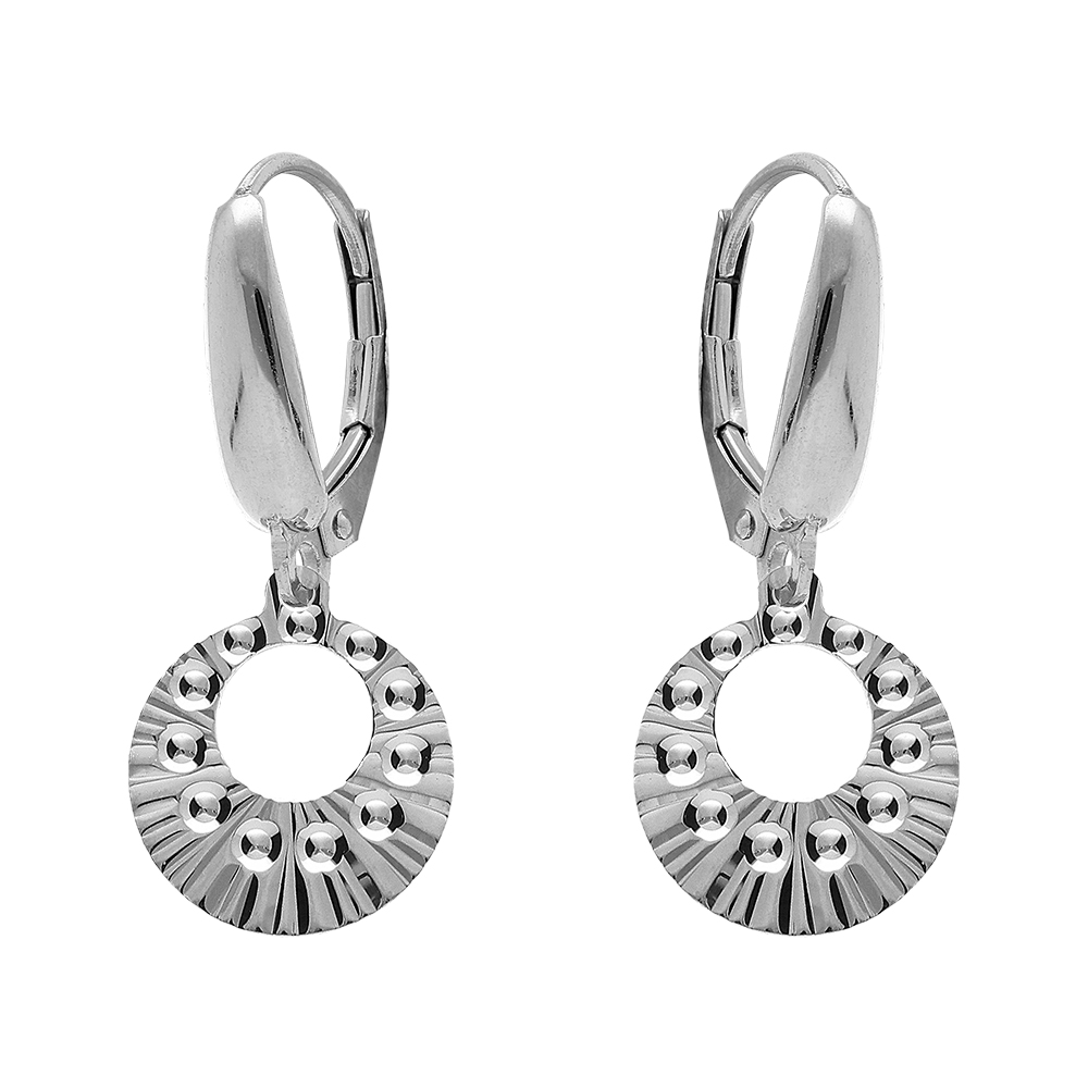 Boucles d\'oreille dormeuse argent rhodi� cercle martel� - Vue 1