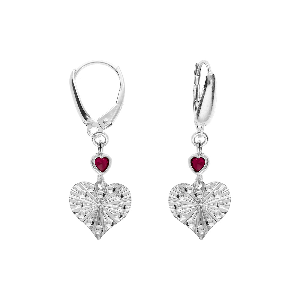 Boucles d\'oreille dormeuse argent rhodi� forme coeur diamant� et 1 oxyde rose - Vue 1
