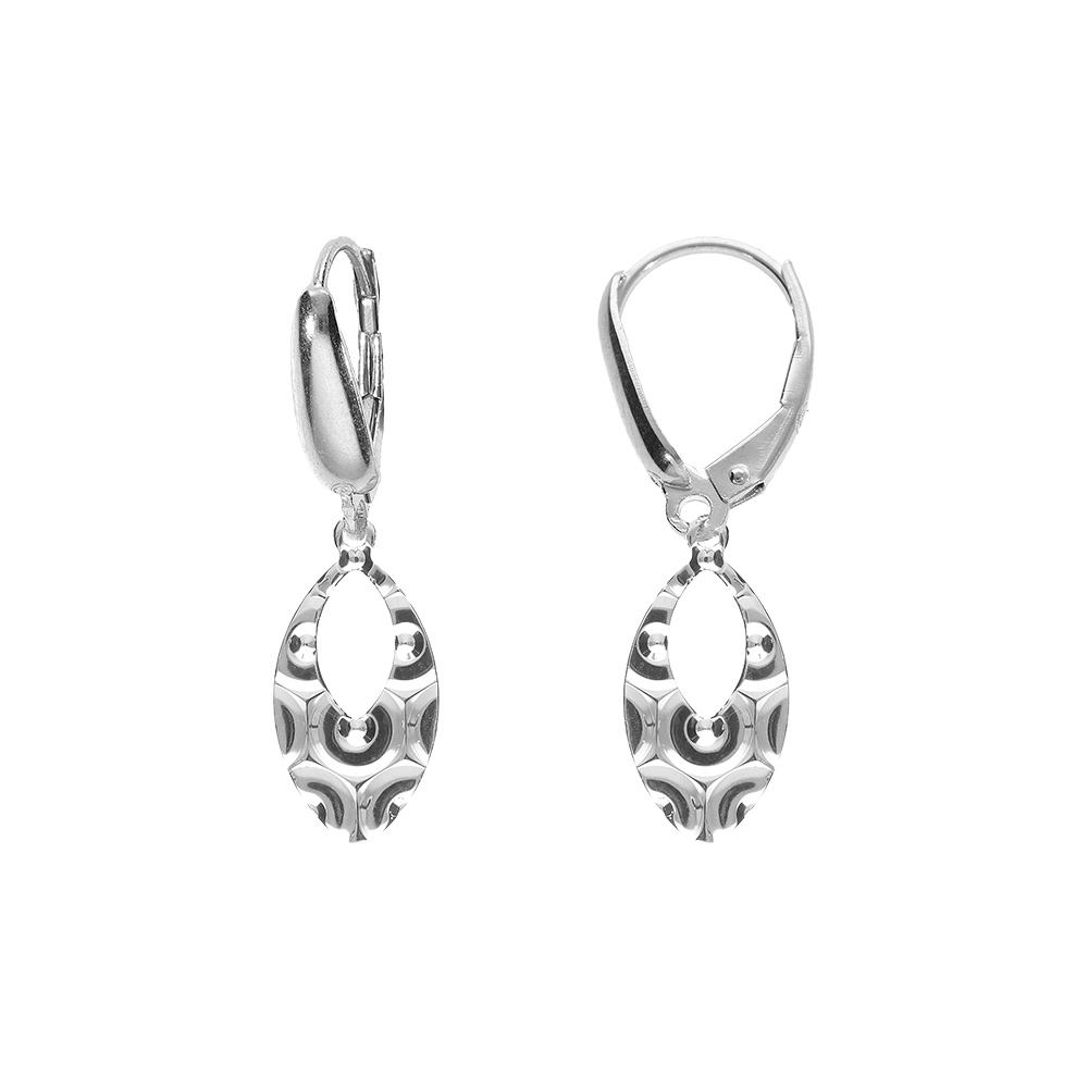 Boucles d\'oreille dormeuse argent rhodi� ovale martel� - Vue 1