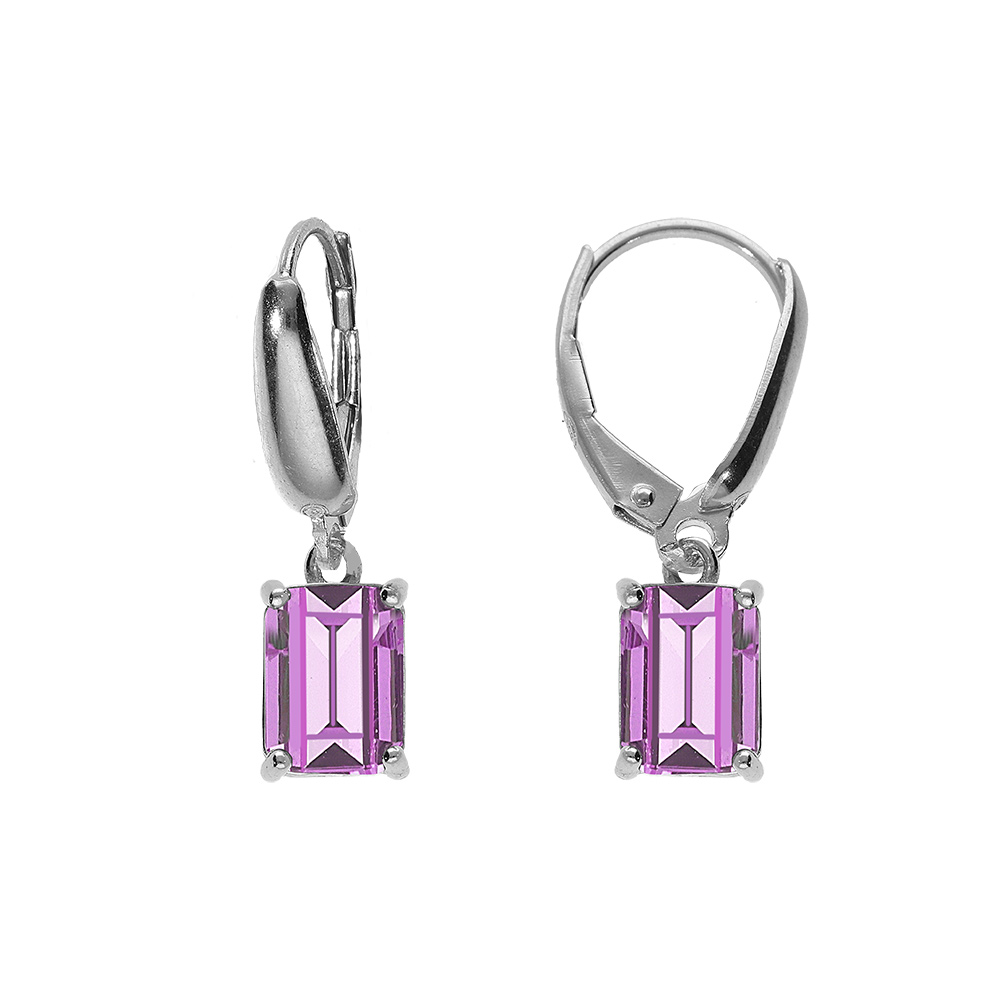 Boucles d\'oreille dormeuse argent rhodi� oxyde rectangulaire violet - Vue 1