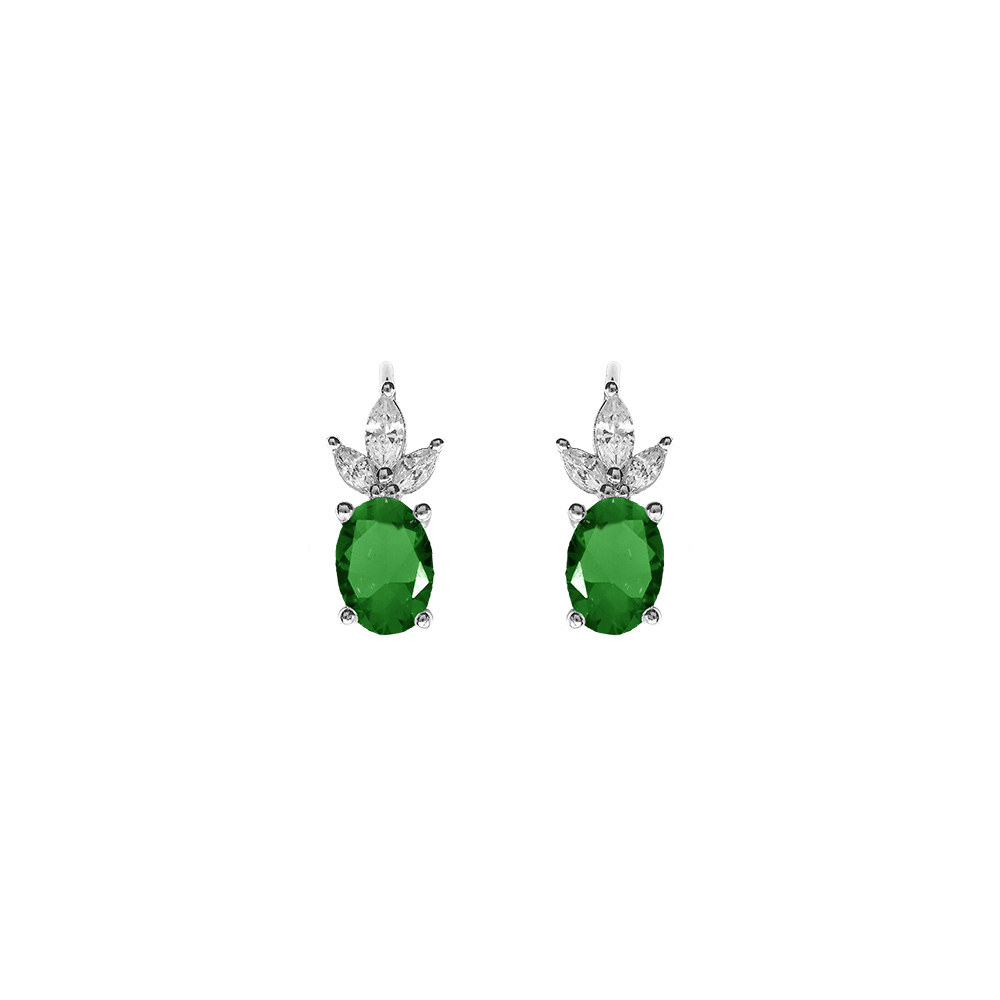 Boucles d\'oreille dormeuse argent rhodi� oxydes blancs et vert - Vue 1