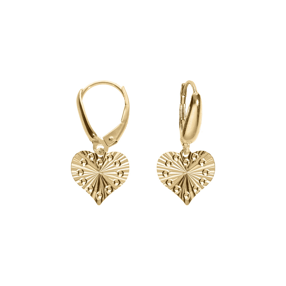 Boucles d\'oreille dormeuse en argent dor� avec coeur martel� - Vue 1