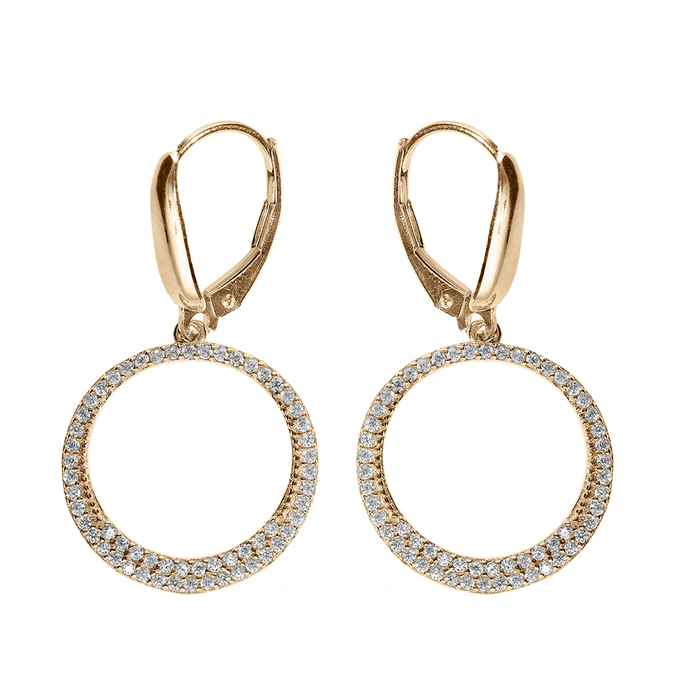 Boucles d\'oreille dormeuse en argent dor� cercle �vid� et oxydes blancs - Vue 1