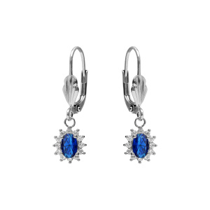 Boucles d\'oreille dormeuse en argent rhodié oxyde central bleu foncé entouré d\'oxydes blancs 7.5mm x 9.5mm - Vue 1