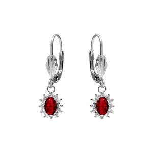 Boucles d\'oreille dormeuse en argent rhodié oxyde central rouge entouré d\'oxydes blancs 7.5mm x 9.5mm - Vue 1