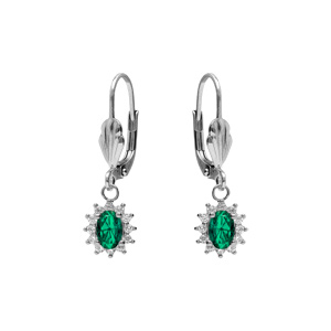Boucles d\'oreille dormeuse en argent rhodié oxyde central vert entouré d\'oxydes blancs 7.5mm x 9.5mm - Vue 1