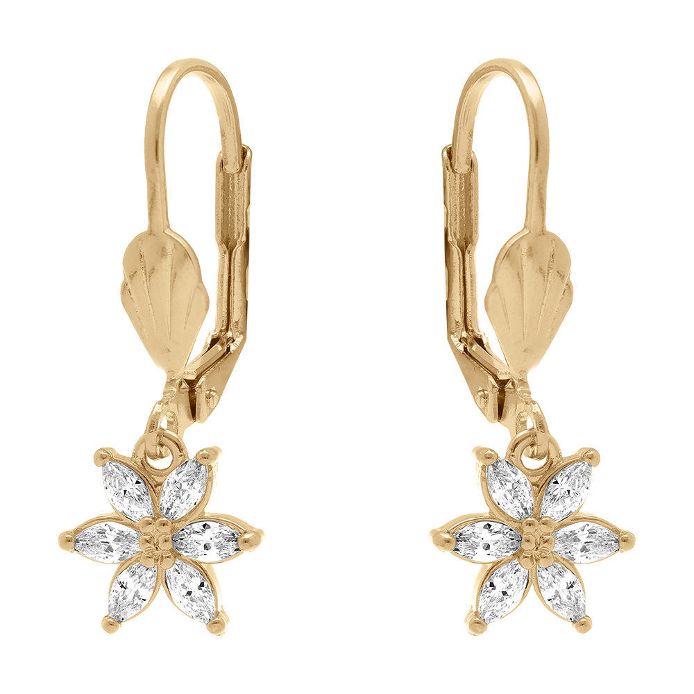 Boucles d\'oreille dormeuse en plaqu� or fleur avec oxydes blancs - Vue 1