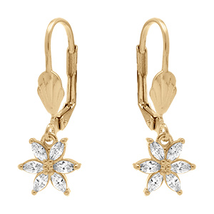 Boucles d'oreille dormeuse en plaqu� or fleur avec oxydes blancs