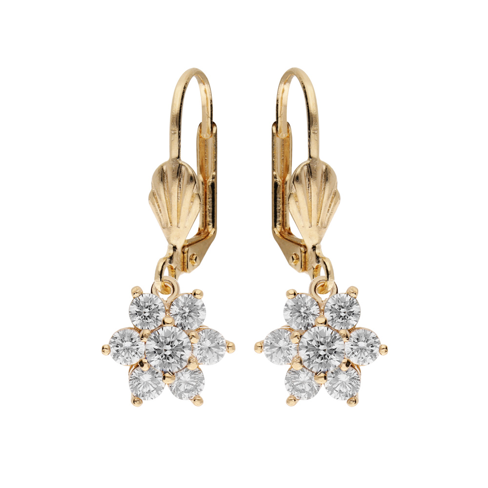 Boucles d\'oreille dormeuse en plaqu� or marguerite oxydes blancs sertis - Vue 1