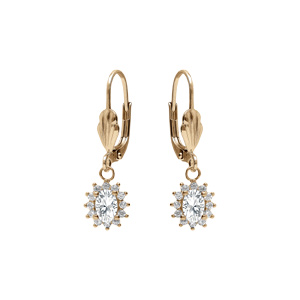 Boucles d\'oreille dormeuse en plaqué or oxyde central blanc entouré d\'oxydes blancs 7.5mm x 9.5mm - Vue 1