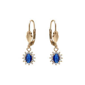 Boucles d\'oreille dormeuse en plaqué or oxyde central bleu foncé entouré d\'oxydes blancs 7.5mm x 9.5mm - Vue 1